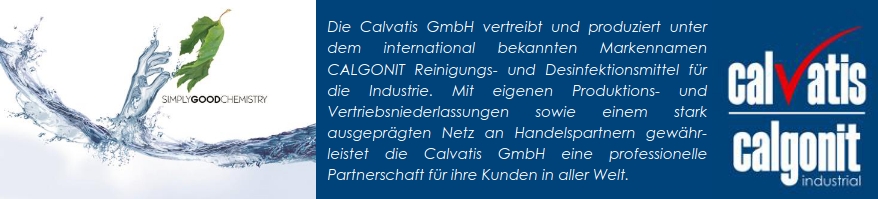 Die Calvatis GmbH vertreibt und produziert unter dem international bekannten Markennamen CALGONIT Reinigungs- und Desinfektionsmittel für die Industrie. Mit eigenen Produktions- und Vertriebsniederlassungen sowie einem stark ausgeprägten Netz an Handelspartnern gewähr- leistet die Calvatis GmbH eine professionelle Partnerschaft für ihre Kunden in aller Welt.